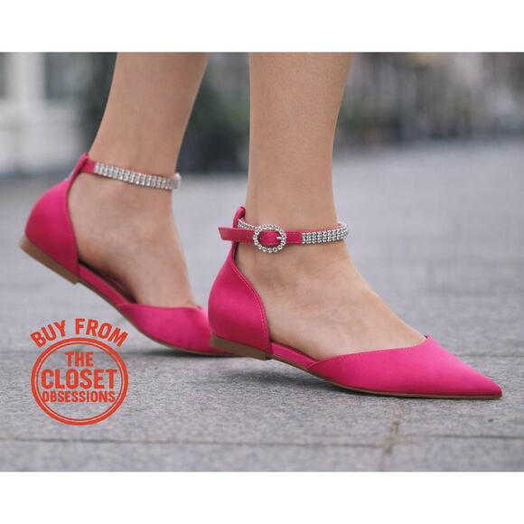 MANGO Fuchsia Bejeweled Pointed Toe Flats NWT - Picture 2 of 16